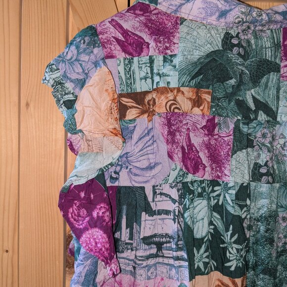Anthropologie Flutter Sleeve Printed PJ Dress Size 2X Patchwork PJ Mini Collar - Picture 12 of 13